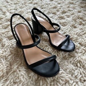 Black J. Crew Lucie Slingback Black Heel Leather Sandals